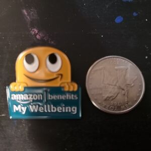 Amazon Smiley Face Wellbeing Pin - Yellow and Blue